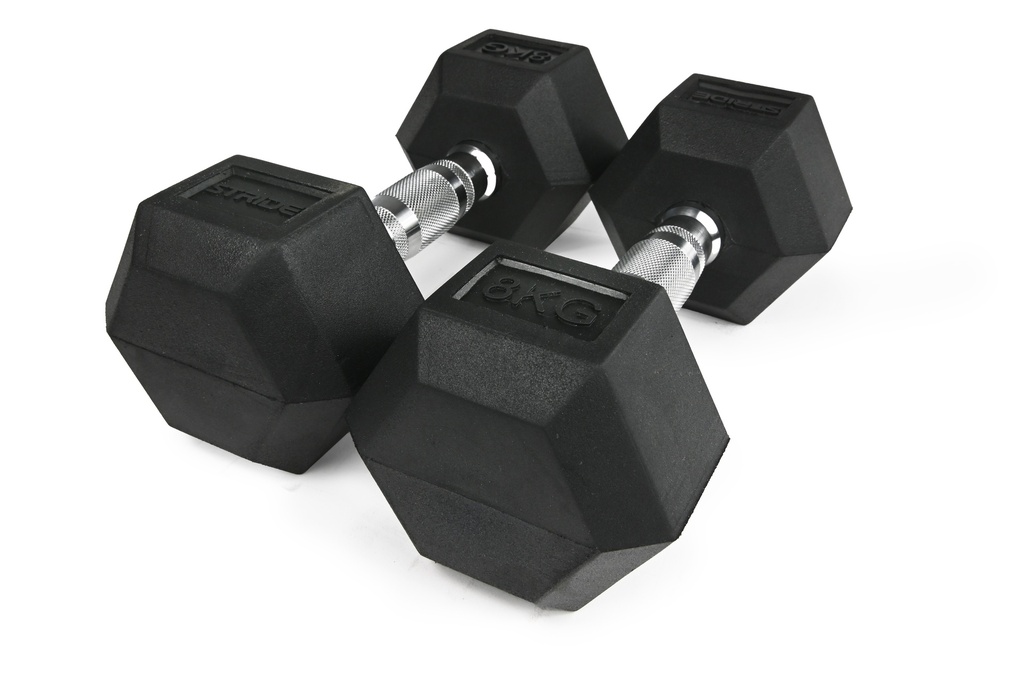 STRIDE Molded Hex Rubber Dumbbell (single; 8kg)