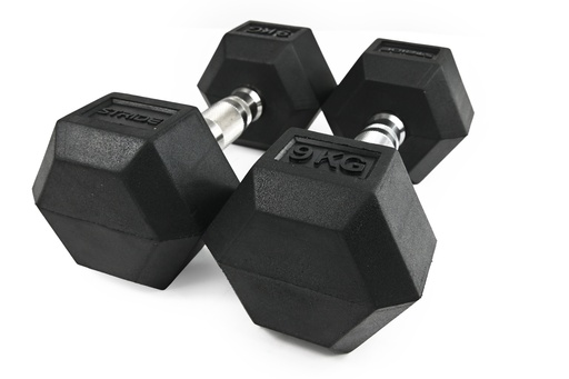 STRIDE Molded Hex Rubber Dumbbell (single; 9kg)